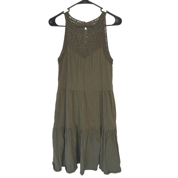 Time and Tru Dresses & Skirts - Time and Tru Women Dress Crochet Tiered XS Olive Green Boho Summer Mini